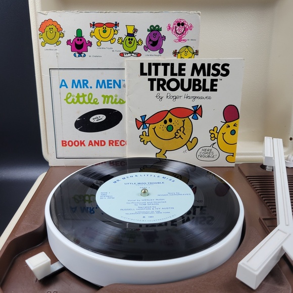 Mr. Men Little Miss Trouble Read Along Book + Vinyl Record Roger Hargreaves 1983 - Picture 1 of 12